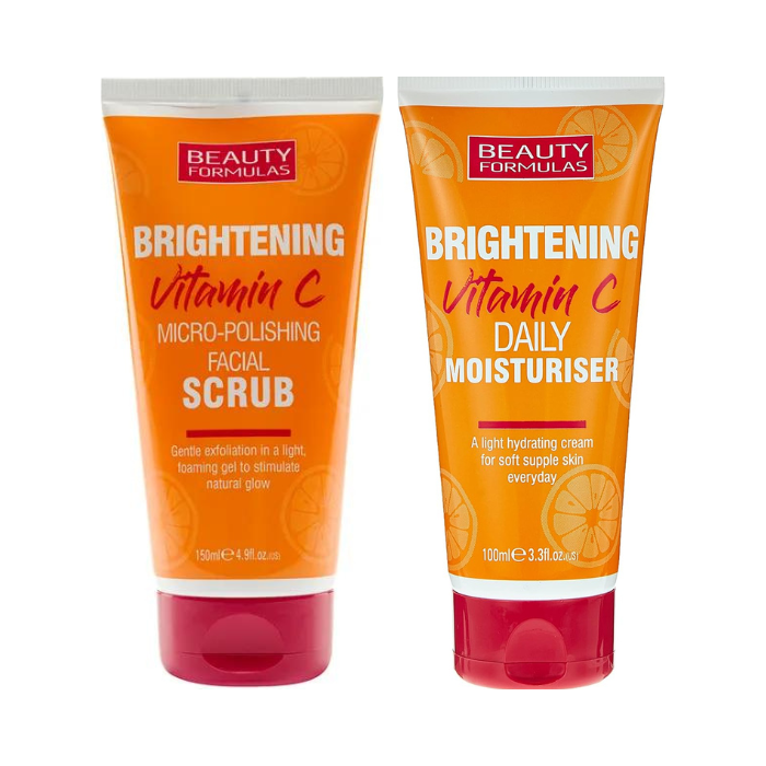 Beauty Formulas Brightening Vitamin C Face Scrub 150ml & Moisturiser 100ml Combo