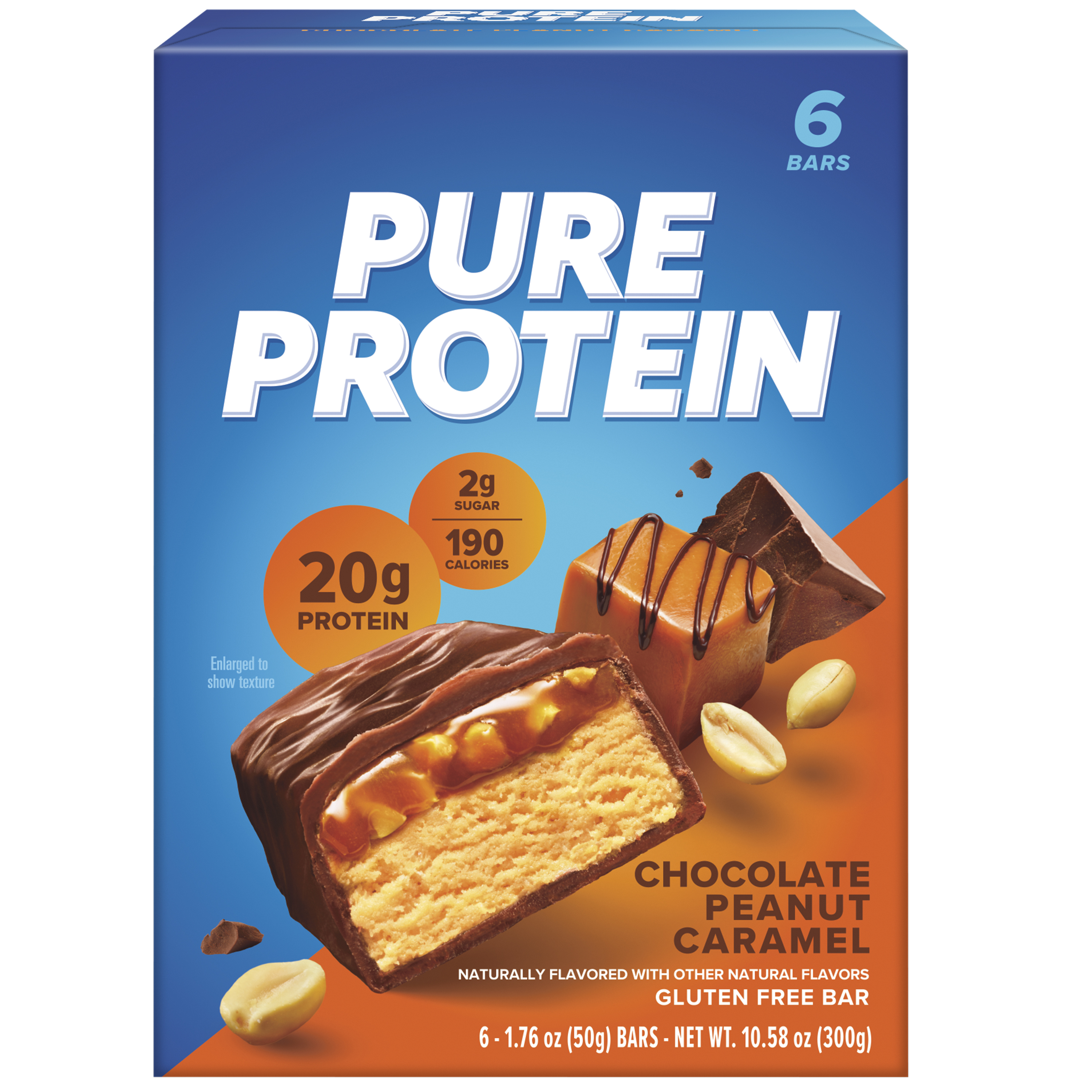 Pure Protein Bar Chocolate Peanut Caramel, High Protein, Low Sugar Snack , Gluten-Free Fuel On the Go 50g -Box of 6