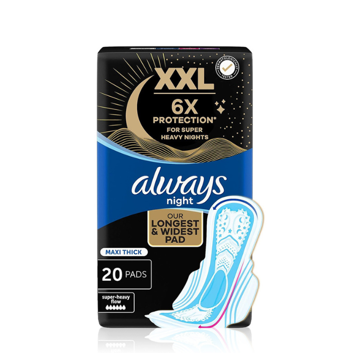 Always Maxi Thick Night Sanitary Pads -Extra Absorbent Overnight Protection for Heavy Flow & Leak-Free Comfort- Pads 20s