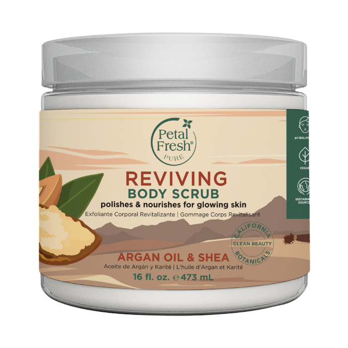 Petal Fresh Pure Argan Oil & Shea Body Scrub -Deep Exfoliation, Hydrating Vegan Scrub for Smooth, Radiant Skin 16 oz