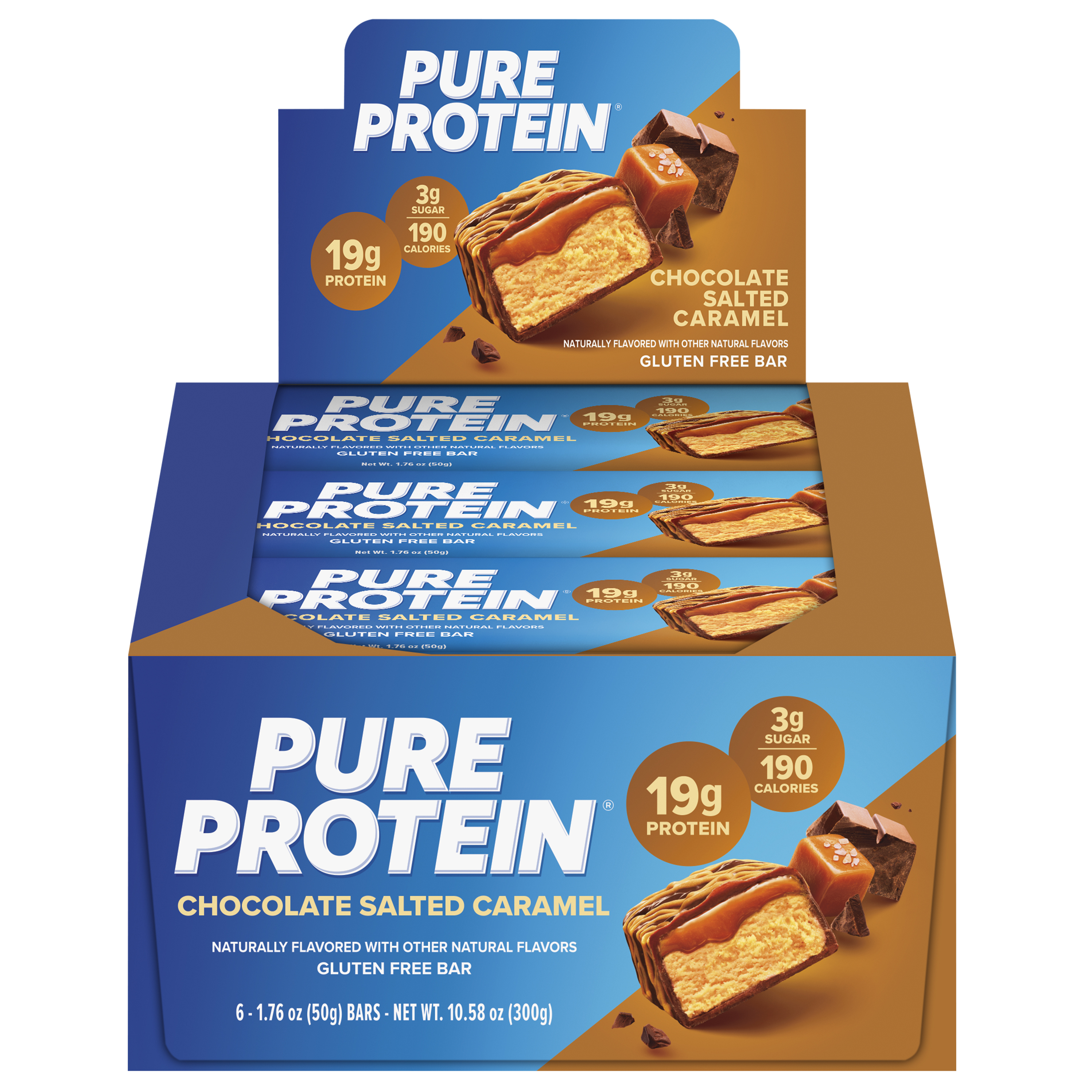 Pure Protein Bar Chocolate Salted Caramel, High Protein, Low Sugar Snack, Gluten-Free Recovery Fuel 50g – Box of 6