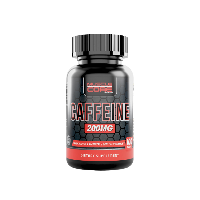 Muscle Core Caffeine 100% Pure 200mg, High-Potency Energy, Focus & Performance Booster – 100 Tablets