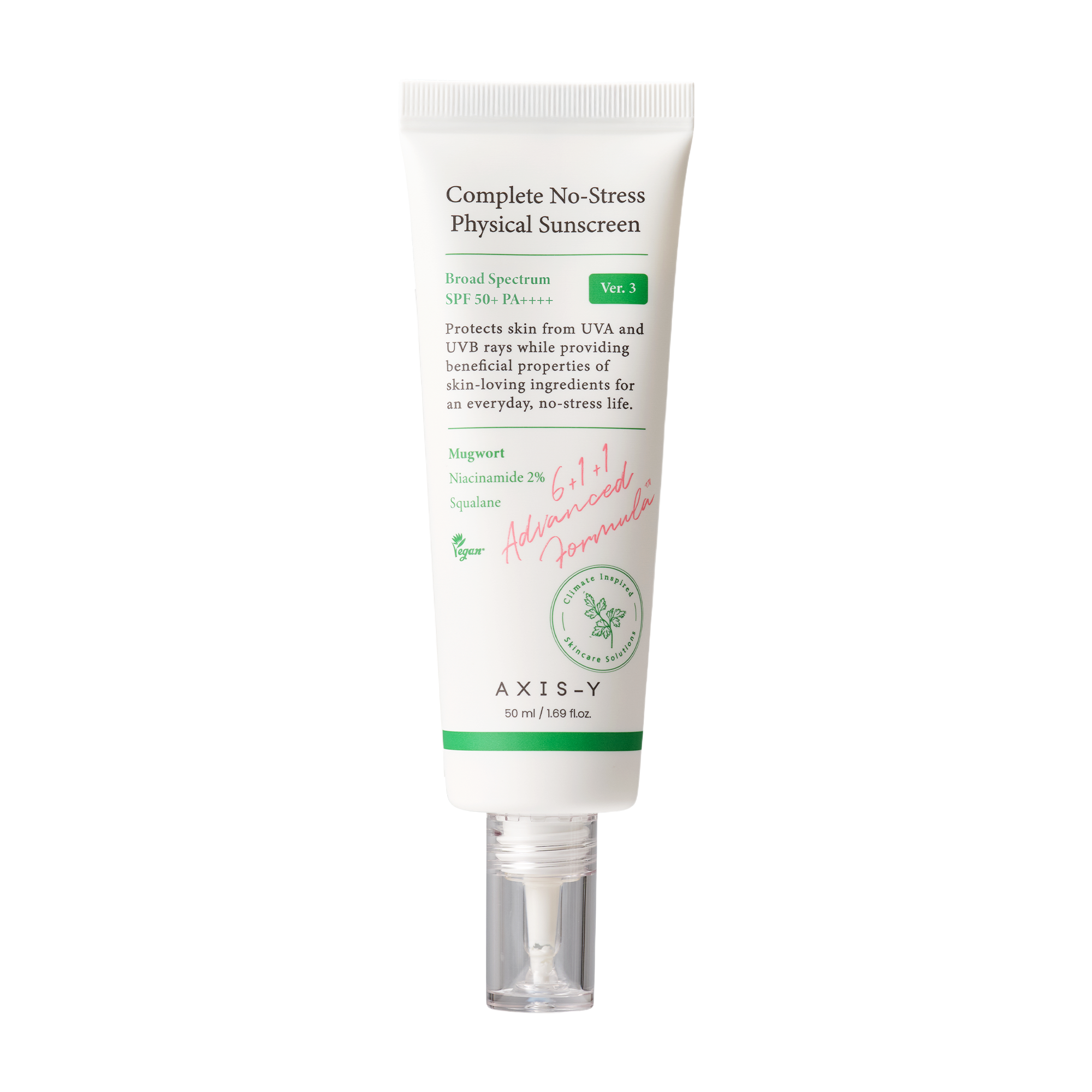 Axis-Y Complete No-Stress Physical Sunscreen V3, Broad Spectrum SPF 50+, Lightweight & Gentle Protection 50ml