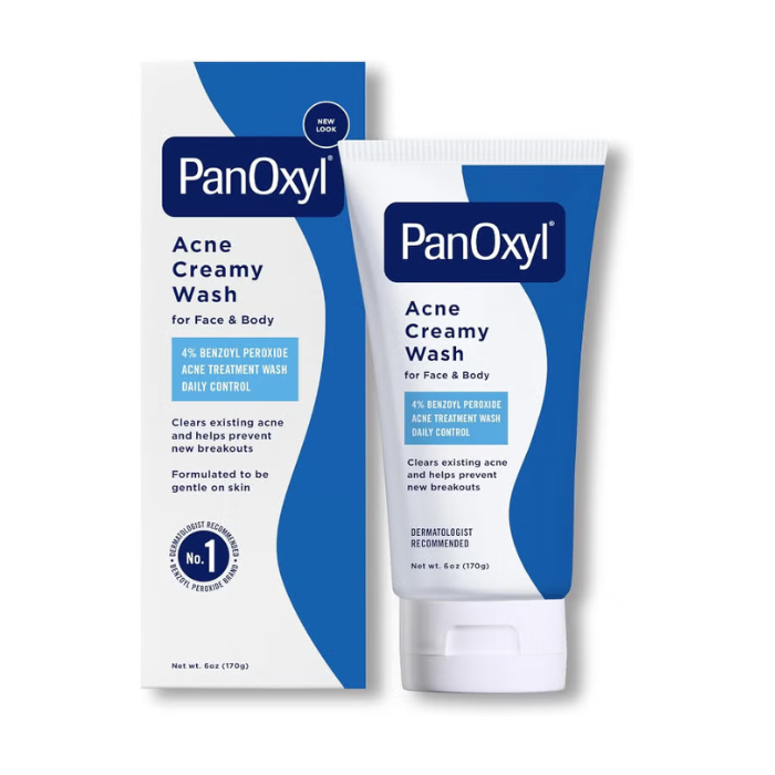PanOxyl Acne Creamy Wash - 4% Benzoyl Peroxide Daily Cleanser for Sensitive, Acne-Prone Skin on Face & Body 6 oz