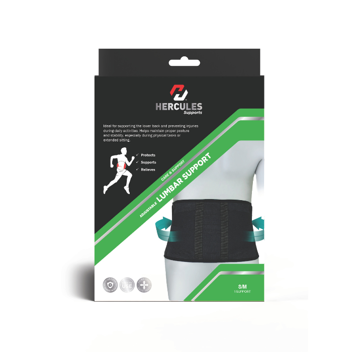 Hercules Adjustable Lumbar Support Brace , Lower Back Pain Relief, Posture Support  -Small/Medium