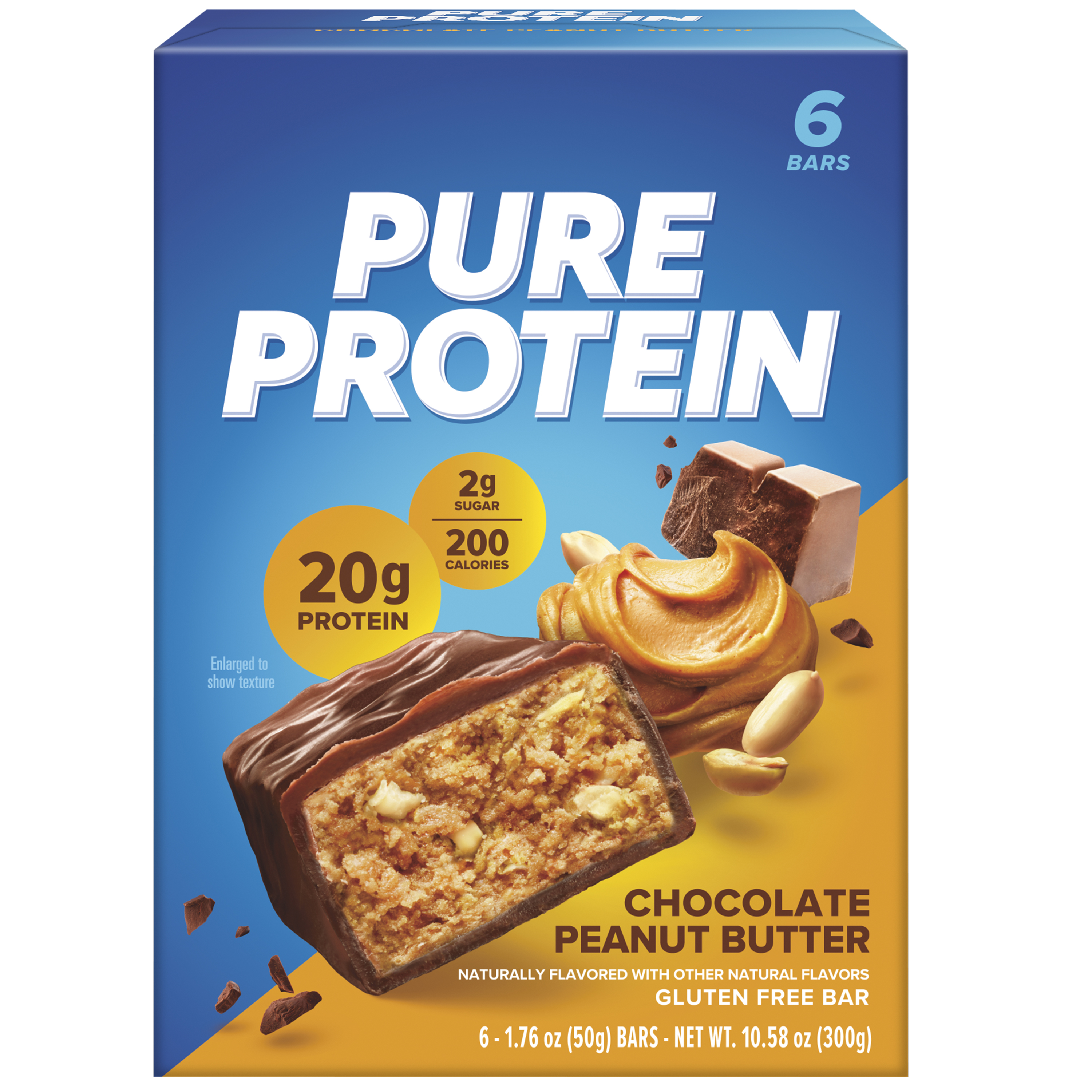 Pure Protein Bar Chocolate Peanut Butter, High Protein Snack, Low Sugar, Gluten-Free, Fuel for Fitness 50g – Box of 6