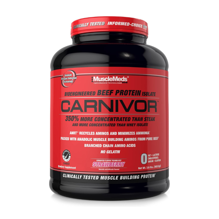 Muscle Meds Carnivor Beef Protein Isolate – Hydrolyzed for Lean Muscle & Recovery, Strawberry – 3.6 lbs