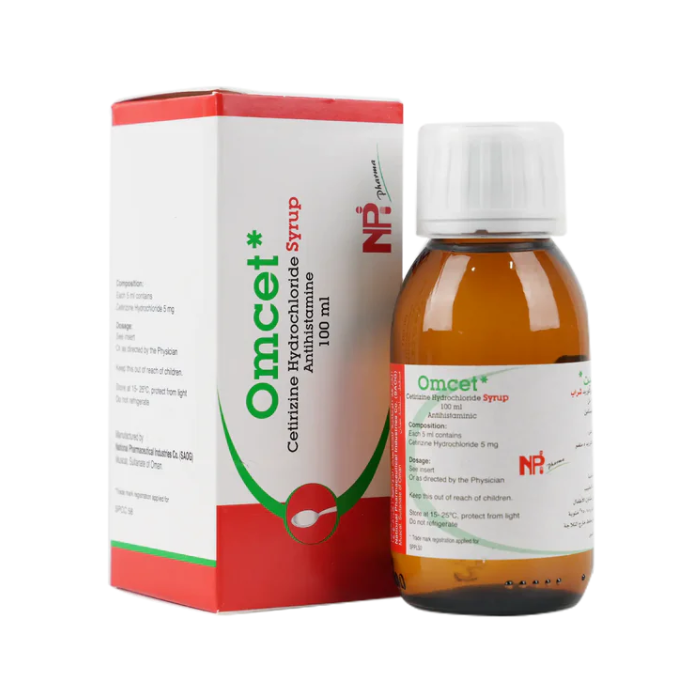 Omcet 5mg/5ml Syrup 100ml Glass Bottle