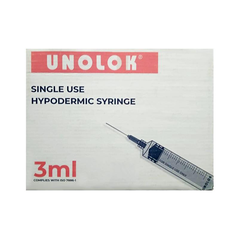 Unolok Single Use Hypodermic Disposable Syringe 3ml - Box Of 100 pcs