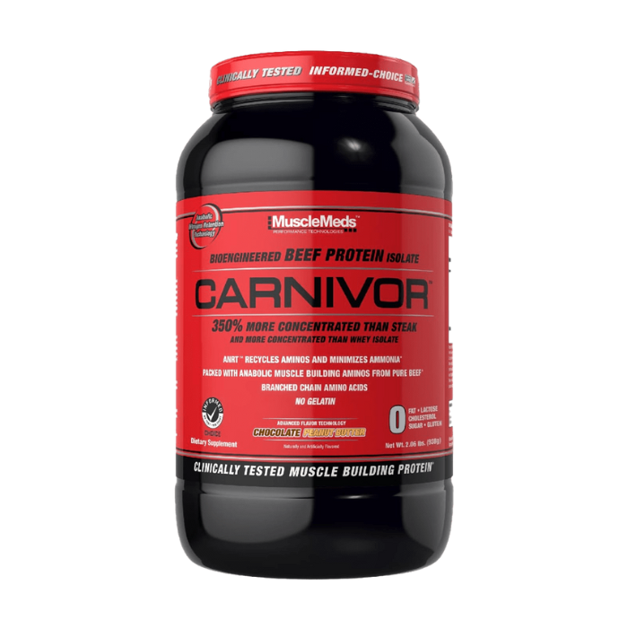 Muscle Meds Carnivor Beef Protein Isolate, Free of Sugar and Lactose, Zero Fat, Chocolate Peanut Butter - 2 lbs