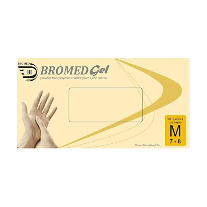 Bromed Gloves Latex Exam Medium Powder Free 100's