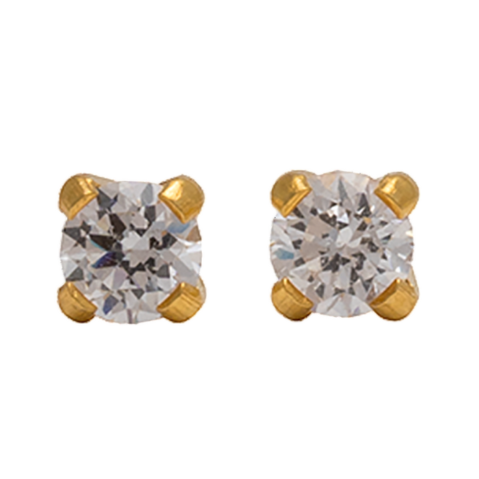 Studex Gold Plated Tiffany 3mm Cubic Zirconia, Hypoallergenic Ear Studs for Sensitive Ears