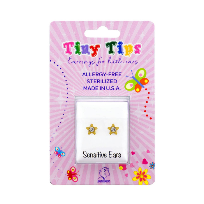 Studex Tiny Tips Gold Plated Earrings 4mm Starlite April Crystal Hypoallergenic Studs