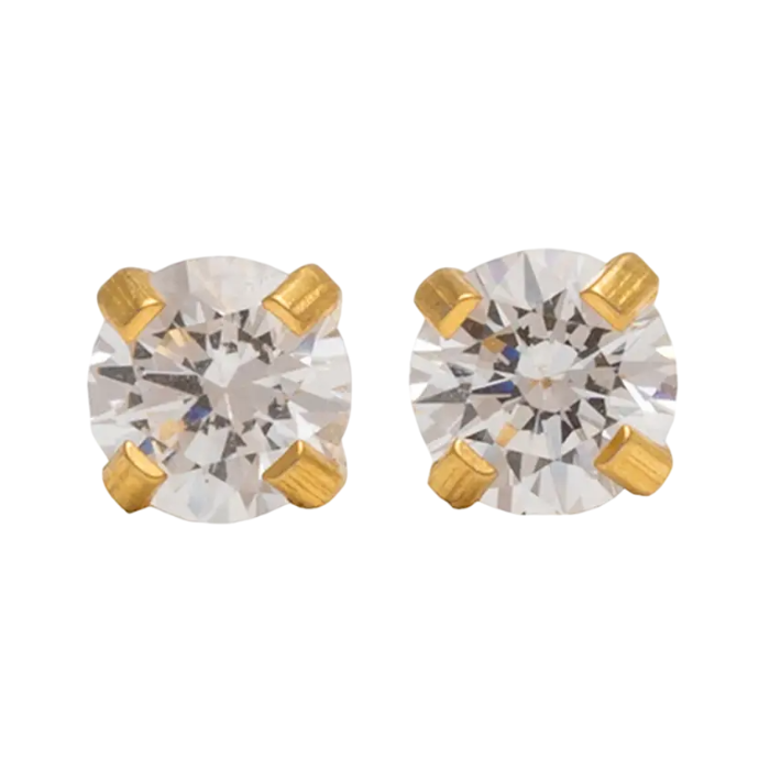 Studex Tiny Tips 4mm Tiffany Cubic Zirconia Earrings Gold Plated Hypoallergenic Sparkle for Sensitive Ears