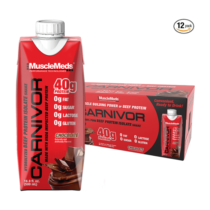 Muscle Meds Carnivor RTD Chocolate 500ml - 40g Beef Protein Isolate, Lactose-Free, Zero Fat Protein Shake - Box of 12 pcs