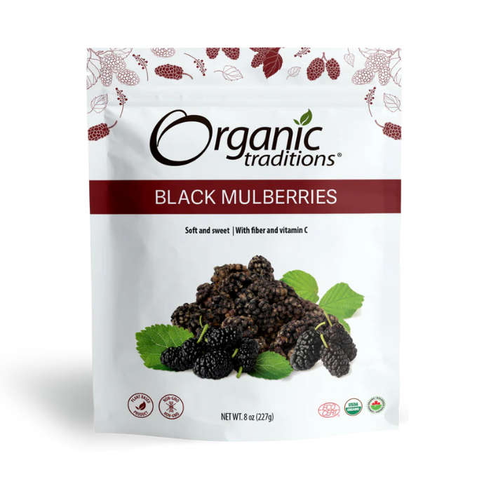 Organic Traditions Black Mulberries - Naturally Dried Superfruit, No Sugar, High in Fiber & Vitamin C – 227g