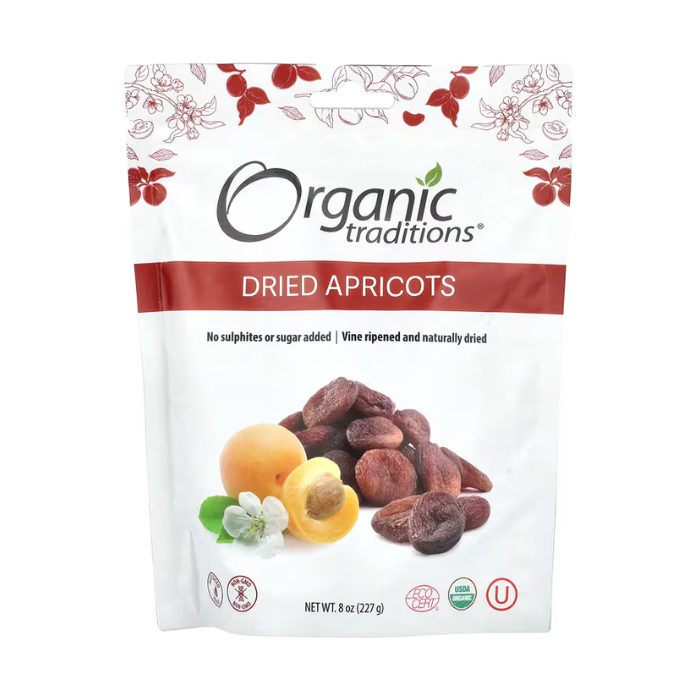 Organic Traditions Dried Apricots - Unsulfured, No Sugar, Gluten-Free, Vegan, Fiber-Rich - 227g