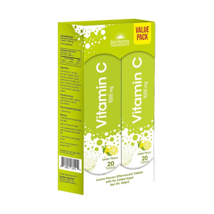 Sunshine Nutrition Vitamin C 1000mg Effervescent Tablet Lemon 20's Value Pack