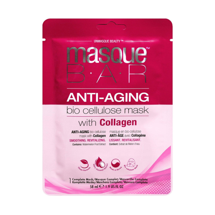 Masque Bar Anti-Aging Bio Cellulose Face Mask with Collagen, Hydrating, Firming & Brightening Coconut Gel - 58ml