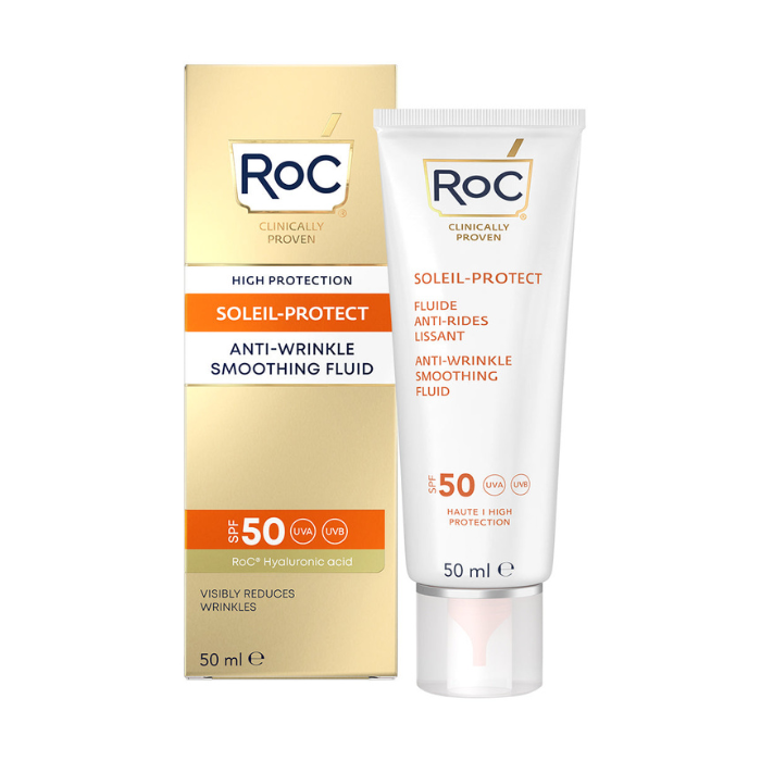 Roc Soleil-Protect Anti-Wrinkle Smoothing Fluid (SPF 50) Anti-Aging Sunscreen with Retinol & Broad-Spectrum Protection – 50ml