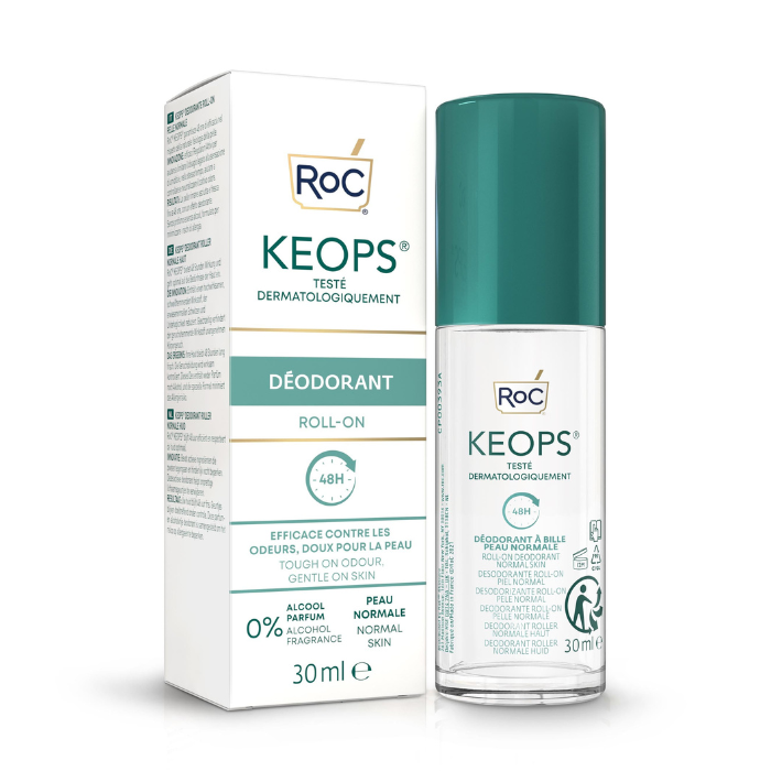 Roc Keops Roll-On Deodorant for Normal Skin – 48-Hour Odor Protection, Fragrance-Free & Gentle Formula, 30ml