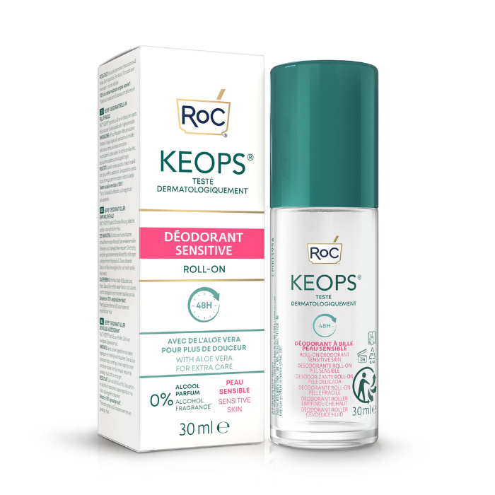 Roc Keops Roll-On Deodorant for Sensitive Skin – Fragrance-Free, Alcohol-Free, 48 Hours Odor Protection, 30ml