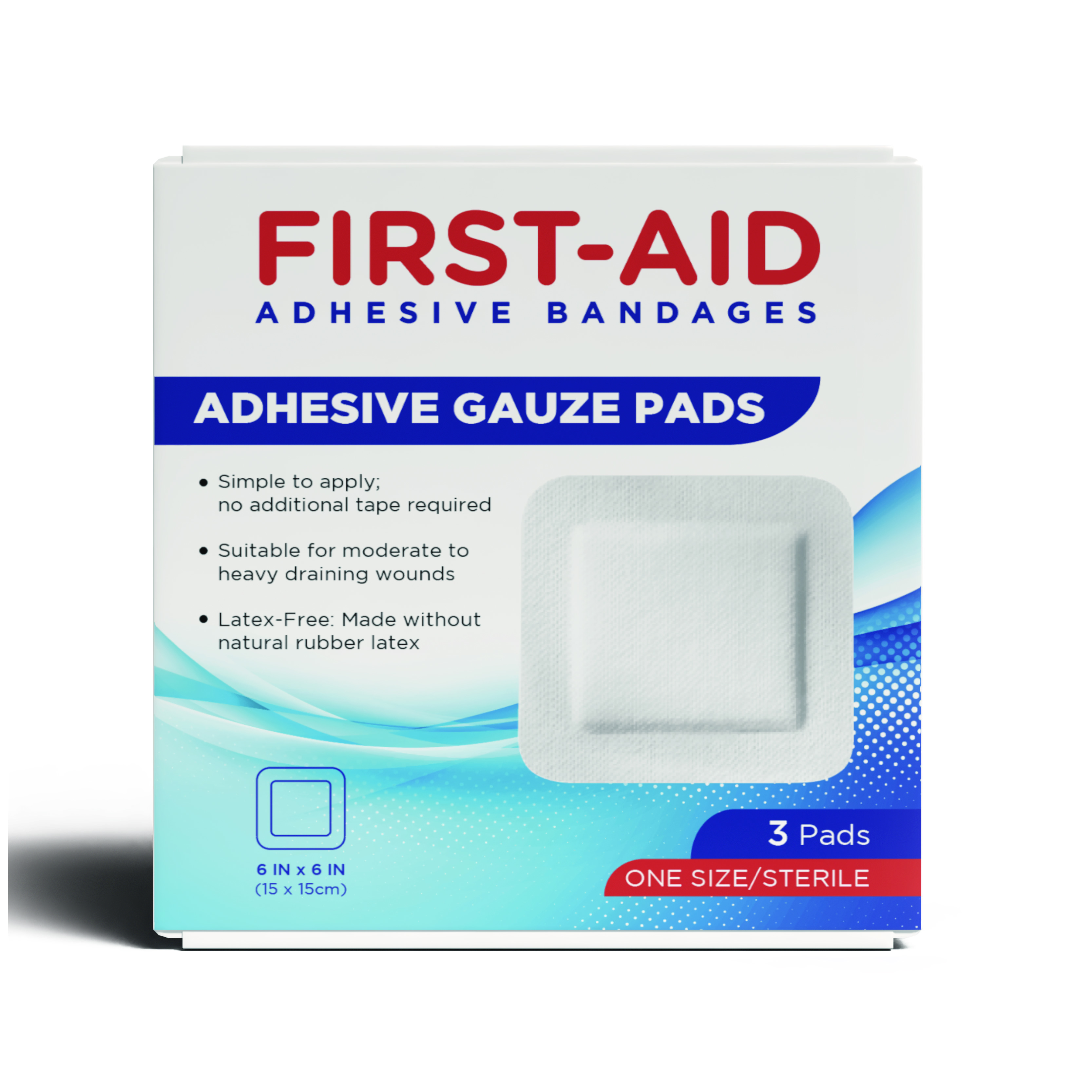 First Aid Adhesive Gauze Pads 15CM X 15CM 3s