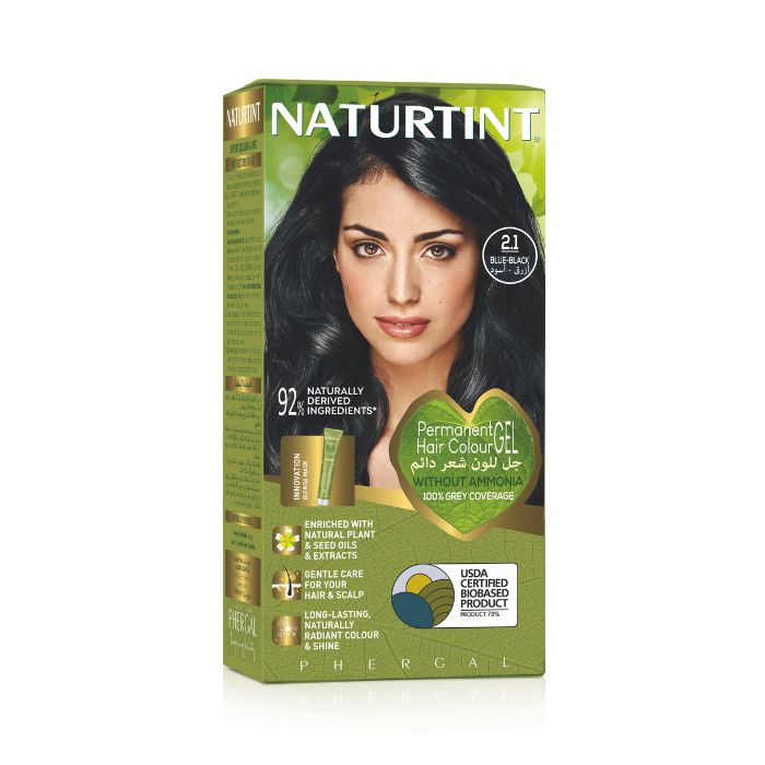 Naturtint 2.1 Blue Black, Ammonia-Free Permanent Hair Color with Quinoa Mask, 165ml