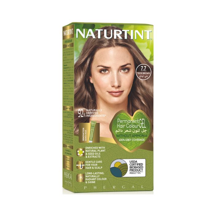 Naturtint 7.7 Teide Brown, Ammonia-Free Permanent Hair Color with Quinoa Mask, 165ml