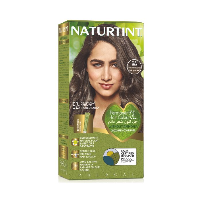 Naturtint 6A Dark Ash Blonde, Ammonia-Free Permanent Hair Color with Quinoa Mask, 165ml