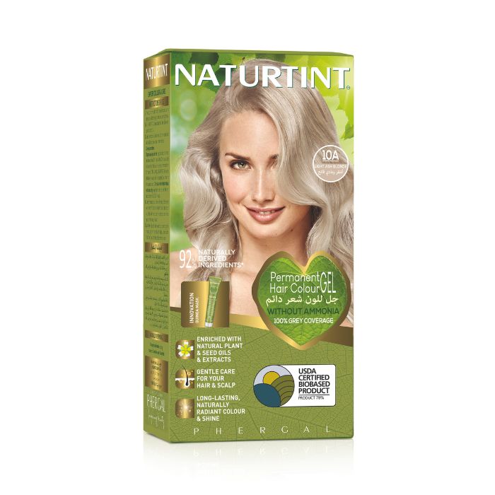 Naturtint 10A Light Ash Blonde, Ammonia-Free Permanent Hair Color with Quinoa Mask, 165ml
