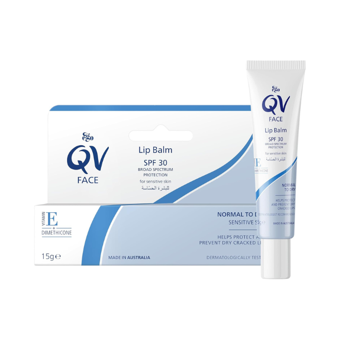 QV Lip Balm SPF 30, Broad Spectrum Sun Protection and Moisturizing Care for Sensitive Lips, 15g