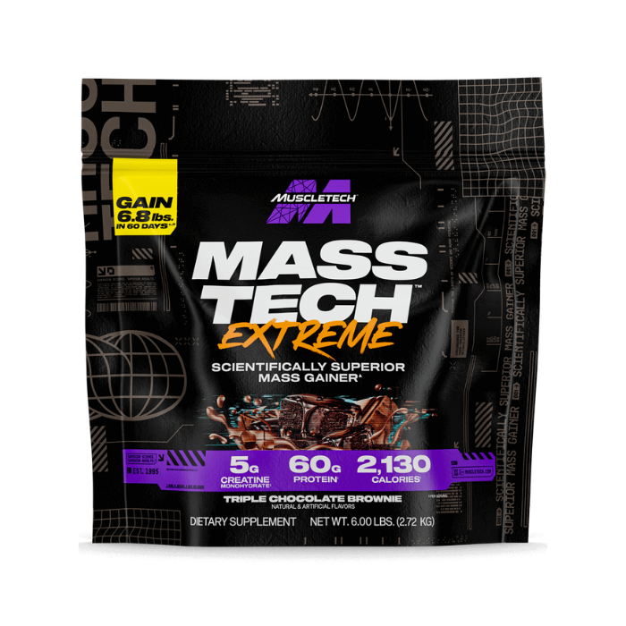 Muscle Tech Mass Tech Extreme Triple Chocolate Brownie, High-Calorie Mass Gainer for Muscle Strength, 6 lb
