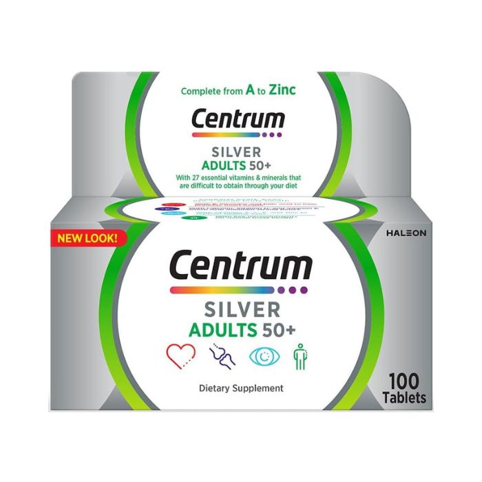 Centrum Silver Adult 50+ Multivitamin, Heart, Bone, Eye & Whole-Body Health Support, 100 Tablets