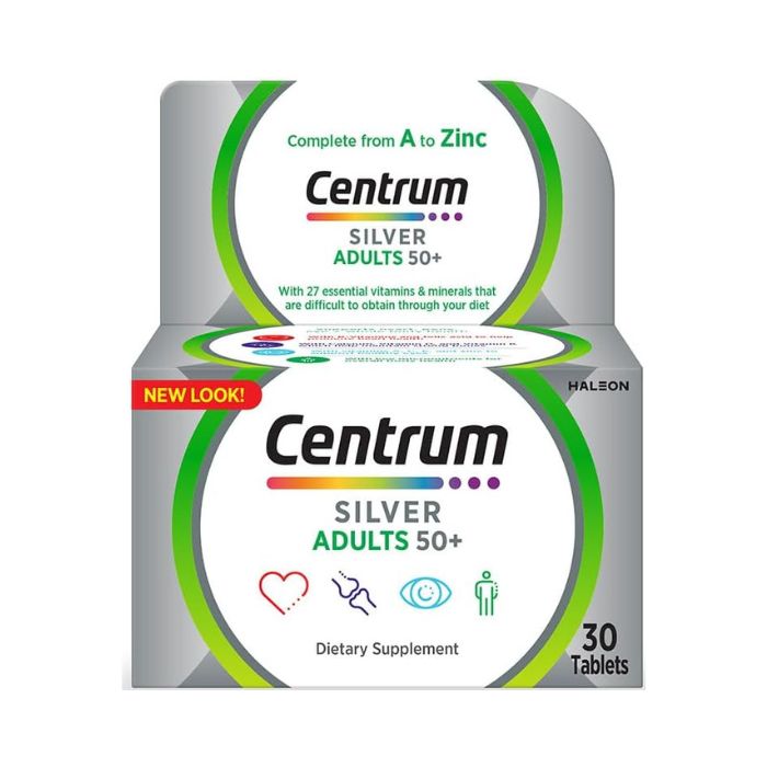 Centrum Silver Adult 50+ Multivitamin, Heart, Bone, Eye & Whole-Body Health Support, 30 Tablets
