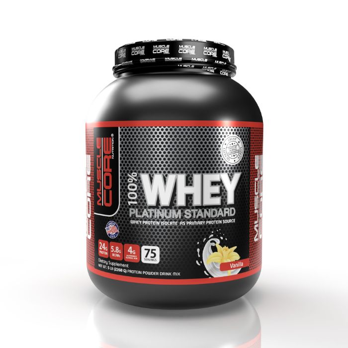 Muscle Core 100% Whey Platinum Standard Vanilla, Premium Protein Powder, BCAAs and Recovery Support, 5lb
