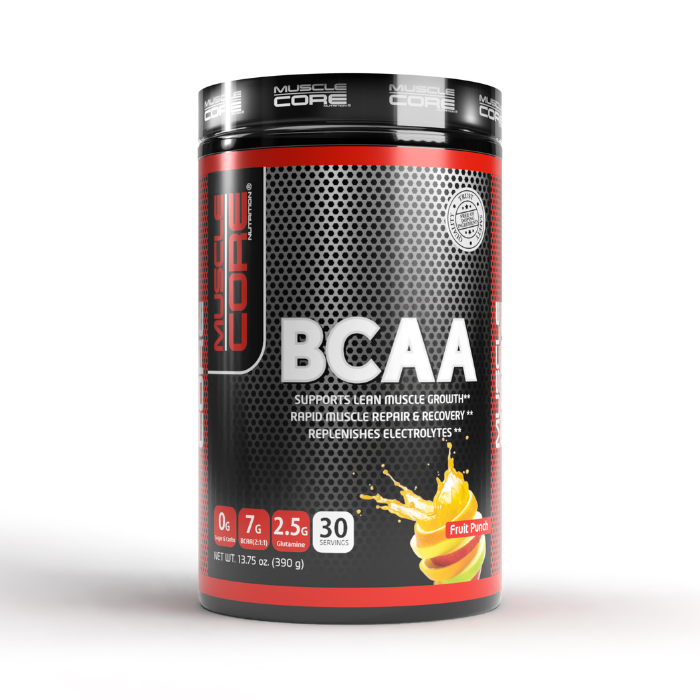 Muscle Core BCAA Fruit Punch Formula for Muscle Recovery and Endurance, 30 Servings
