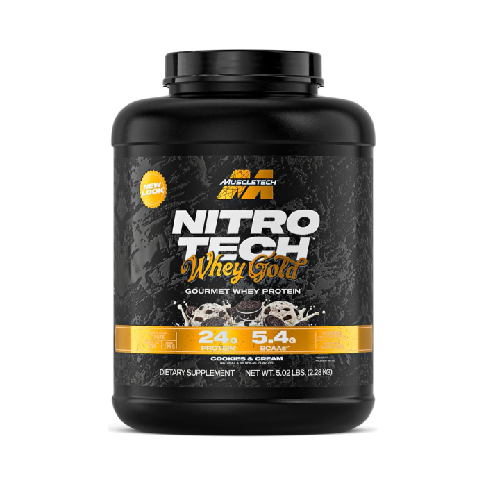 Muscle Tech Nitro Tech Whey Gold Protein Powder Cookies & Cream, Isolate Peptides Blend, 5lb