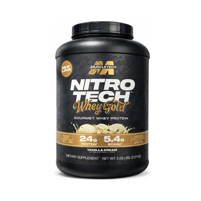 Muscle Tech Nitro Tech Whey Gold Protein Powder Vanilla Cream, Isolate Blend with BCAAs, 5lb