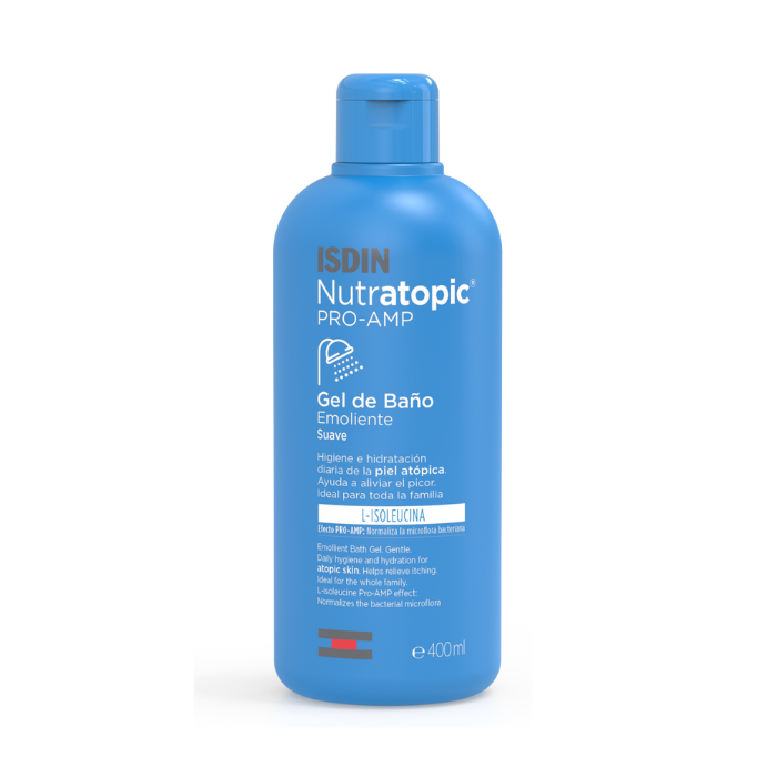 Isdin Nutratopic Pro-AMP Emollient Bath Gel, Gentle Daily Cleanser for Atopic Skin - 400ml