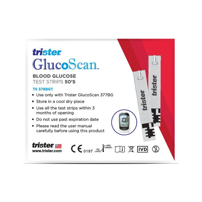 Trister Glucoscan Blood Glucose Test Strips 50s, Auto-Coding, Fast and Accurate Results, TS-378BGT