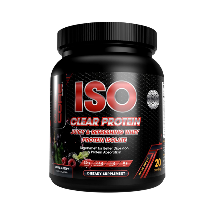 Muscle Core ISO Clear Protein Grape Berry, Clear Whey Isolate for Lean Muscle & Fast Absorption, 500g