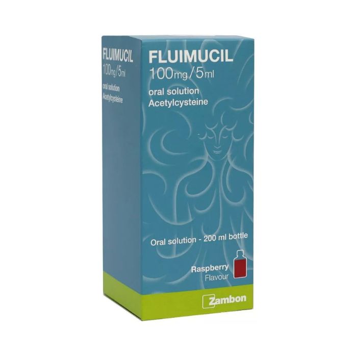Fluimucil 100mg/5ml Oral Solution Raspberry Flavor 200ml