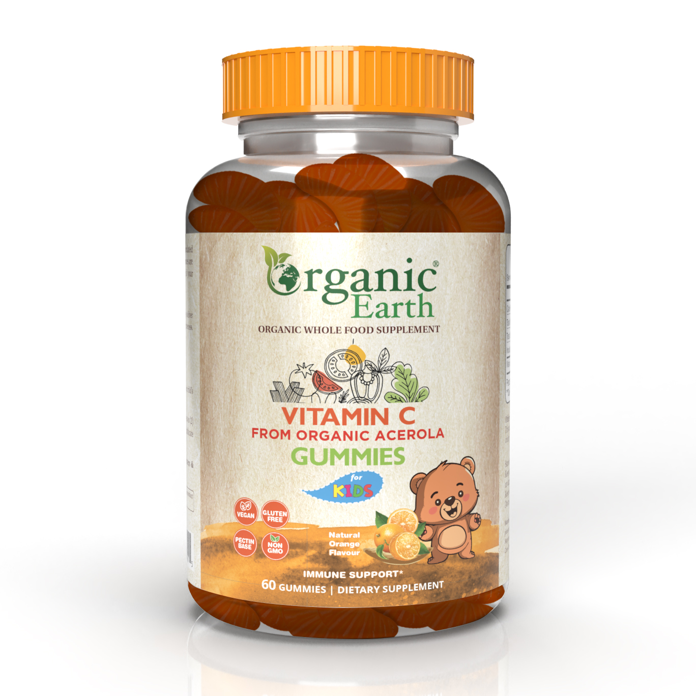 Organic Earth Vitamin C Gummies for Kids, Immune Support with Acerola and Antioxidants - 60s