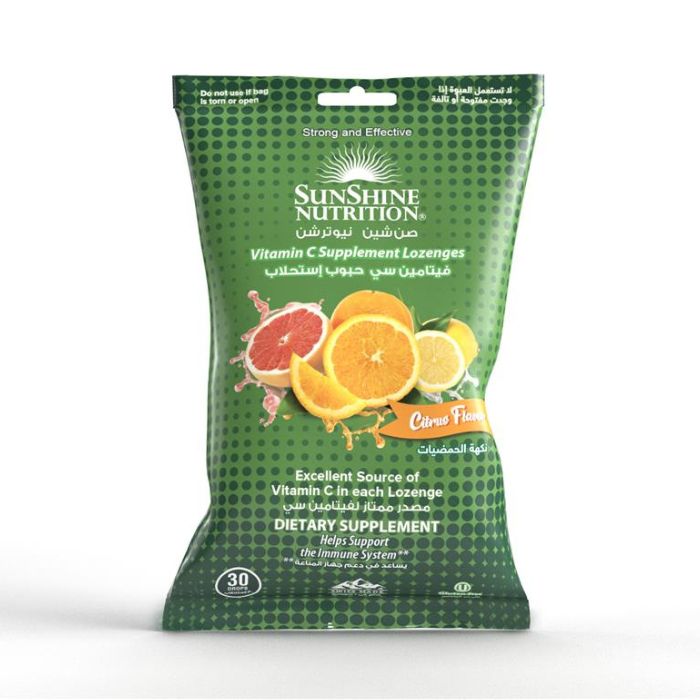 Sunshine Nutrition Vitamin C Lozenges Citrus, Immune Support, Throat Comfort and Refreshing 30s
