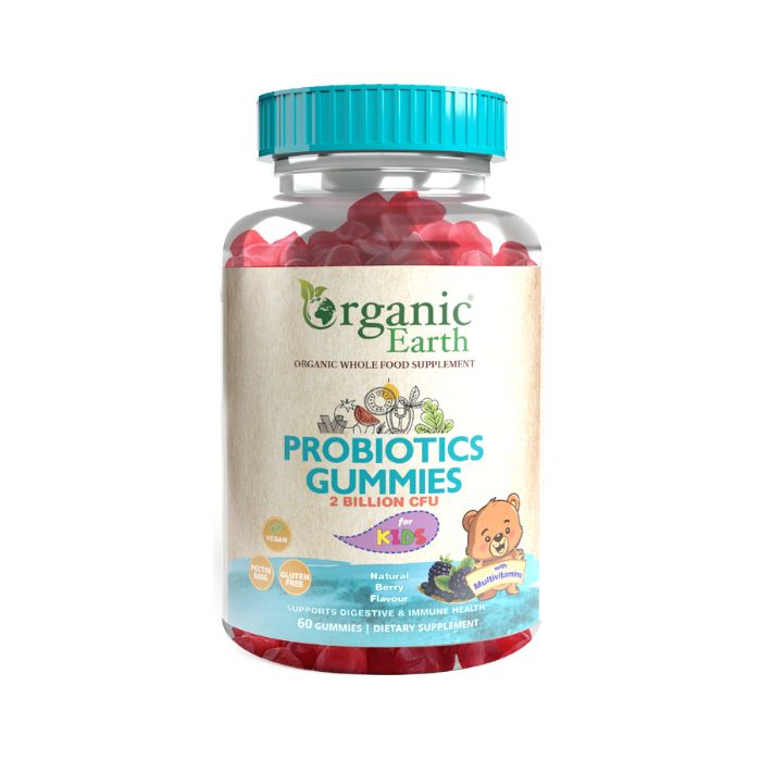 Organic Earth Kids Probiotic Gummies, Gut Health, Immunity, and Daily Multivitamins for Children, 60 pcs