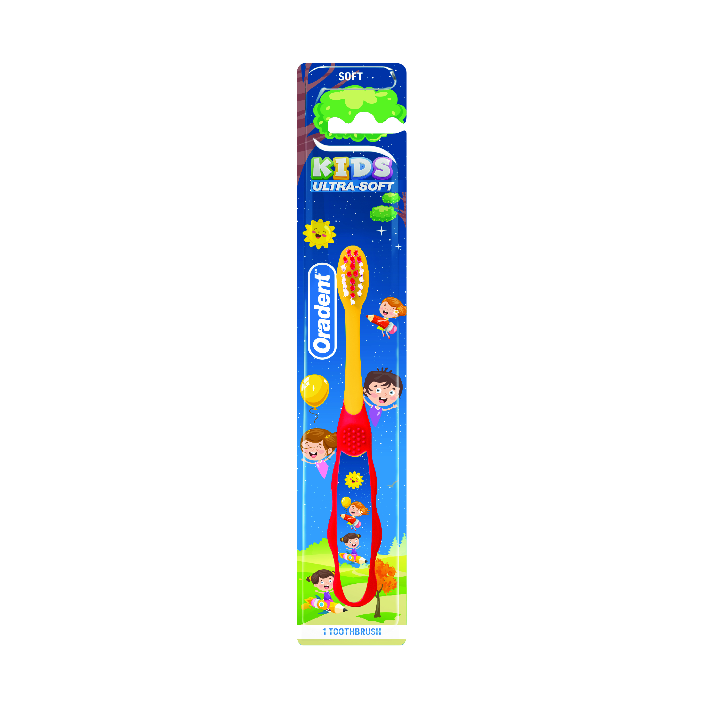 Oradent Kids 0-2 Years Toothbrush, Ultra Soft Gentle Bristles, Ergonomic Anti-Slip Handle for Babies, Pack of 1