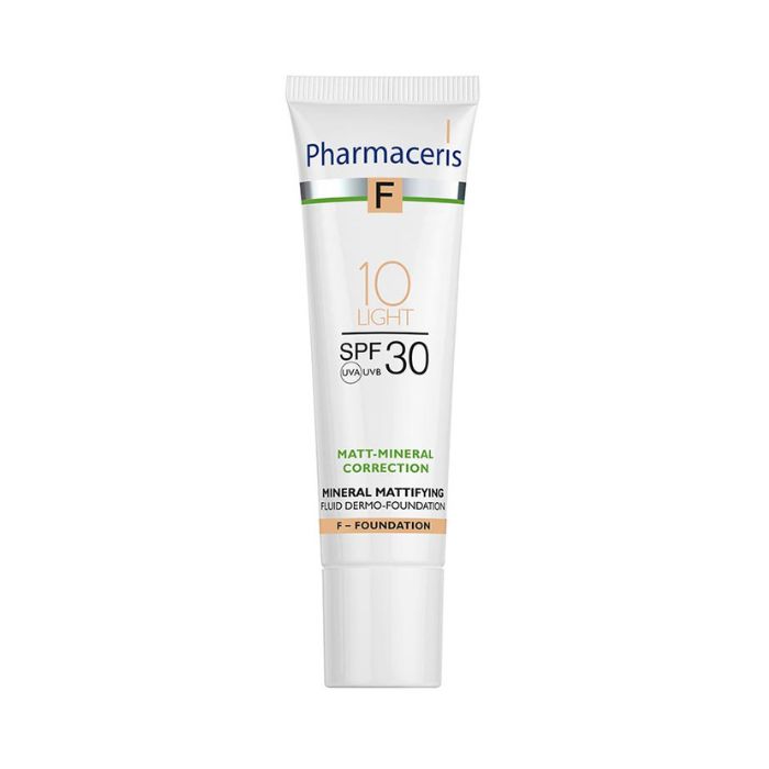 Pharmaceris F Mattifying Fluid Foundation Light 10 (SPF30), Acne-Safe Coverage for Oily and Sensitive Skin, 30ml
