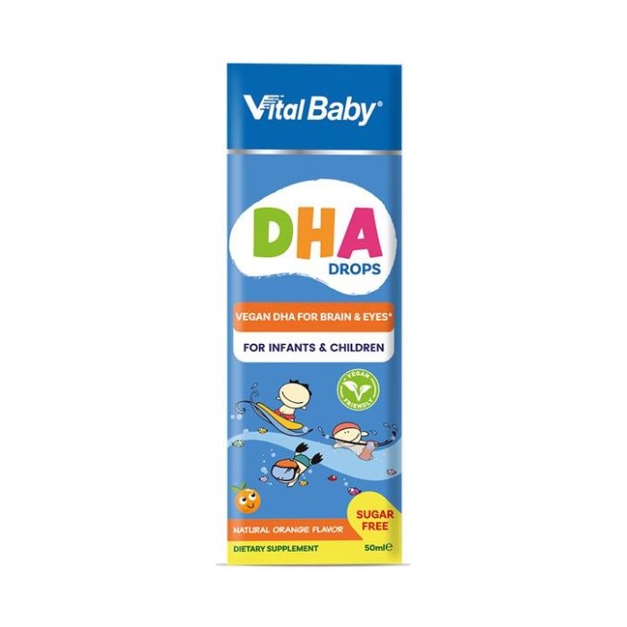 Vital Healthcare Vital Baby DHA Drops, Omega-3 Marine Algae Supplement for Infant Brain, Vision & Heart Health, 50ml
