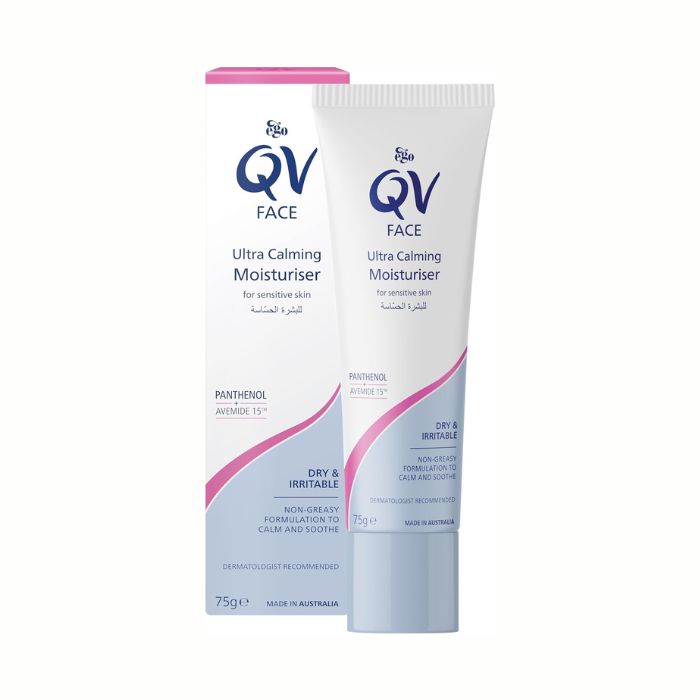 Ego QV Face Ultra Calming Moisturizer, 24hr Hydration and Soothing Care for Sensitive, Irritated Skin, 75g